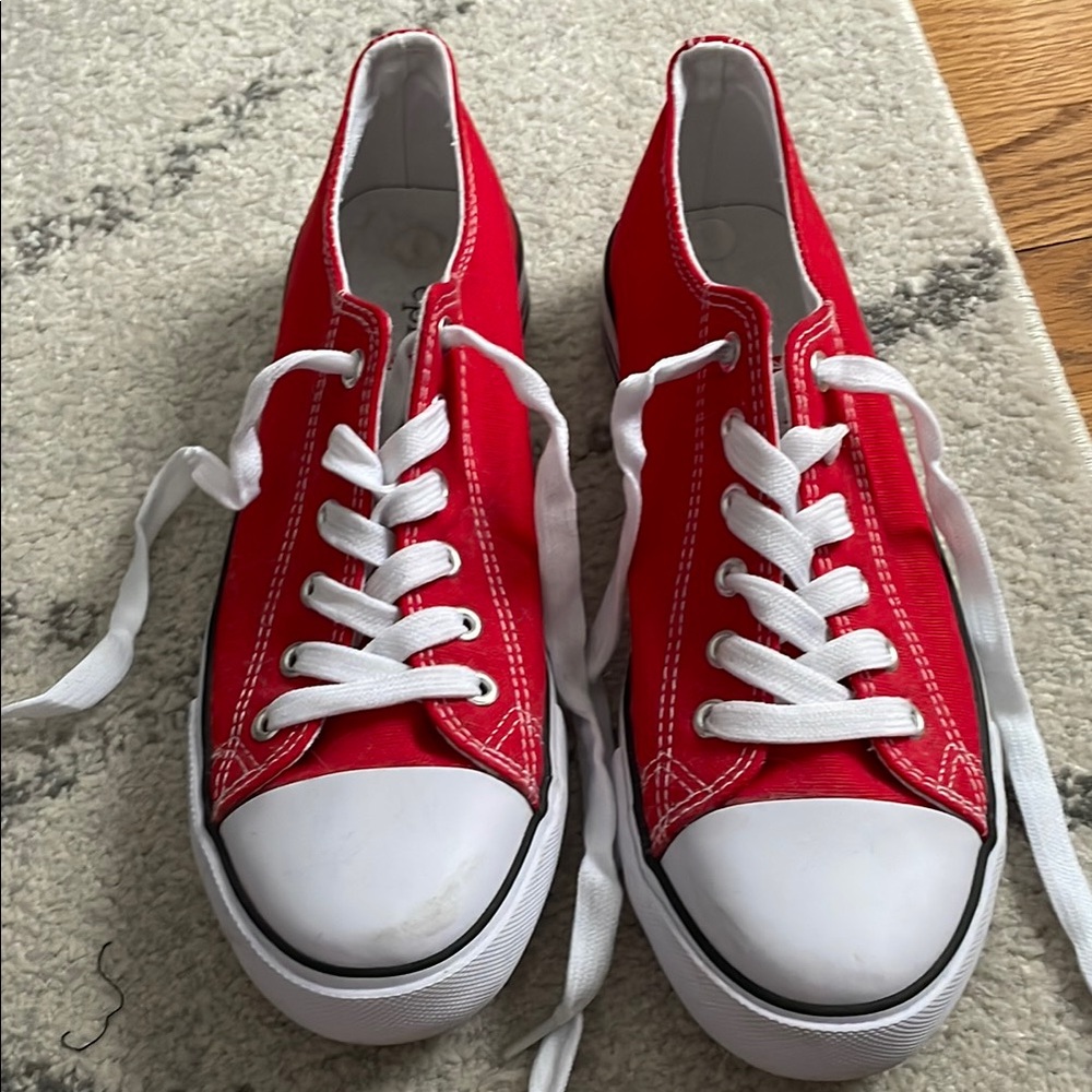 Red Canvas Sneakers with White Laces